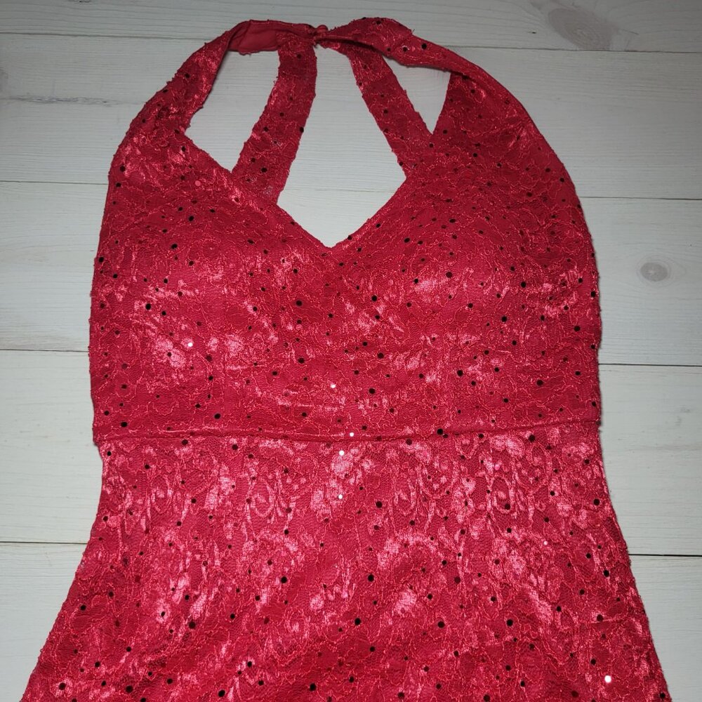 Lovely Grace Maxi Dress Floral Sequin Red Lace Strappy Party Gown